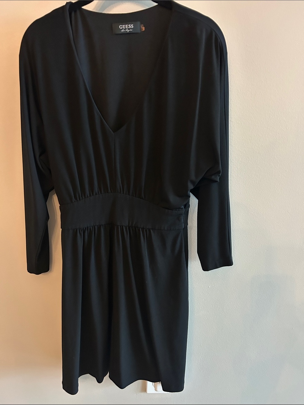GUESS Black V-Neck Long Sleeve Elastic Waist Dress